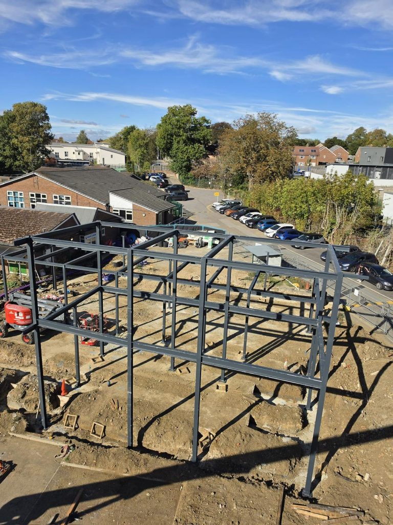 Structural steel frame for the SEND school project in Aylesbury